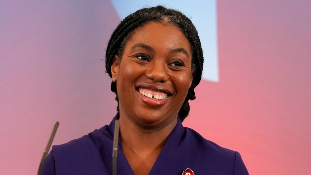 Britain's Member of Parliament Kemi Badenoch, speaks after being elected as the new leader of the opposition Conservative Party, in London, Saturday, Nov. 2, 2024. (AP Photo/Alberto Pezzali)