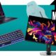 A selection of PC gaming hardware on a teal gradient