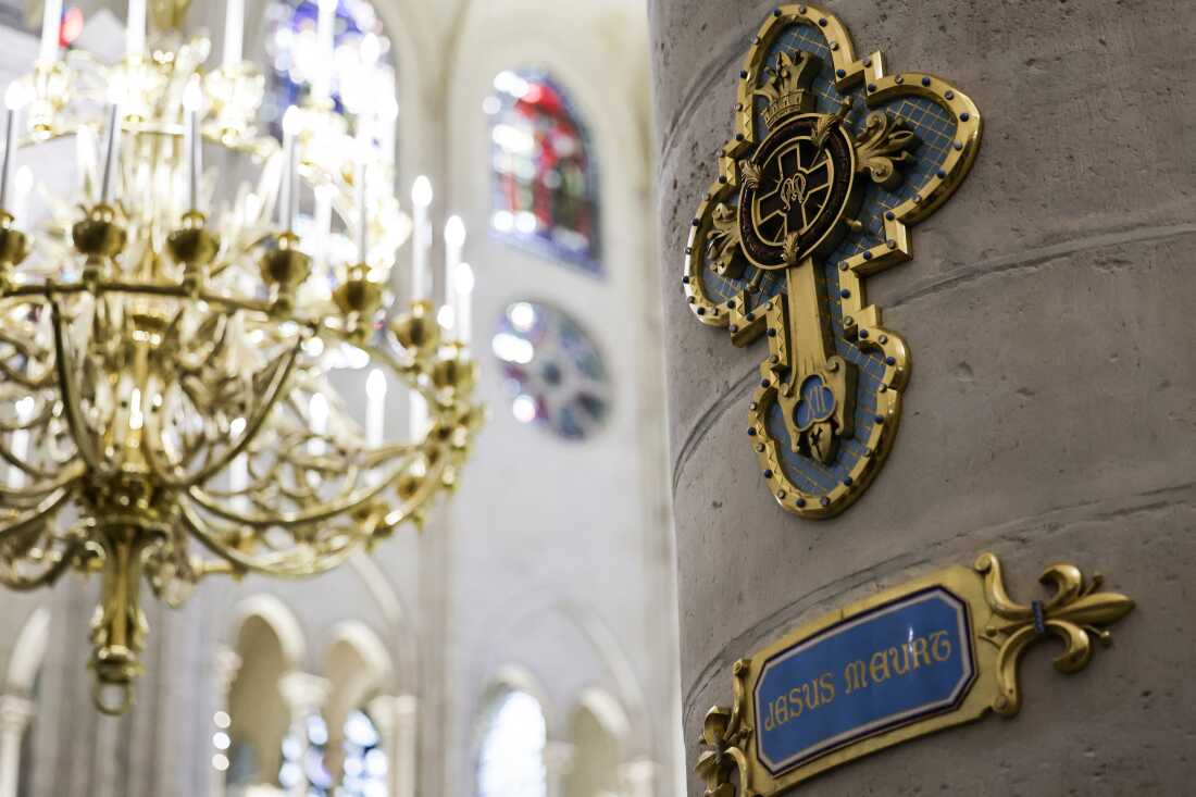 This photograph shows the inside of Notre-Dame de Paris cathedral in Paris, on November 29, 2024. The Notre-Dame Cathedral is set to re-open early December 2024, with a planned weekend of ceremonies on December 7 and 8, 2024, five years after the 2019 fire which ravaged the world heritage landmark and toppled its spire. Some 250 companies and hundreds of experts were mobilised for the five-year restoration costing hundreds of millions of euros. (Photo by STEPHANE DE SAKUTIN / POOL / AFP) (Photo by STEPHANE DE SAKUTIN/POOL/AFP via Getty Images)