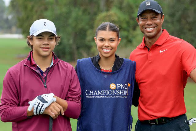 David Cannon/Getty  Charlie Woods, Sam Woods, Tiger Woods