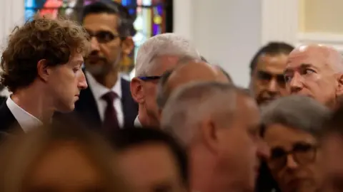 Getty Images Meta CEO Mark Zuckerberg and Amazon CEO Jeff Bezos at Trump's inauguration 