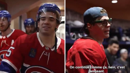 Alex Newhook et Jake Evans du Canadien de Montr