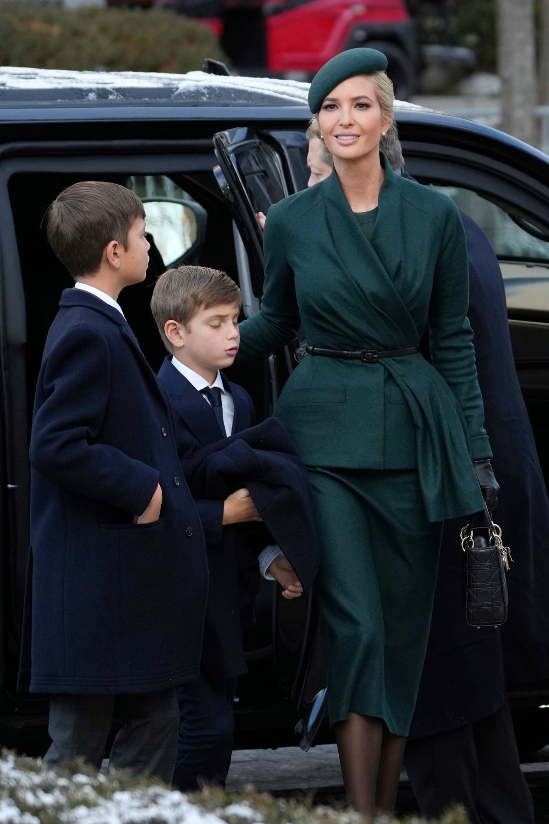 First Lady Melania Trump wasn't the only attendee in an eye-catching hat. Ivanka Trump opted for a forest green beret.