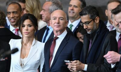 Jeff Bezos' fiancée Lauren Sánchez wears white to Trump inauguration