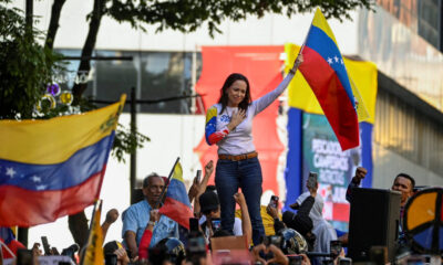 Venezuela opposition leader Machado appears at protest