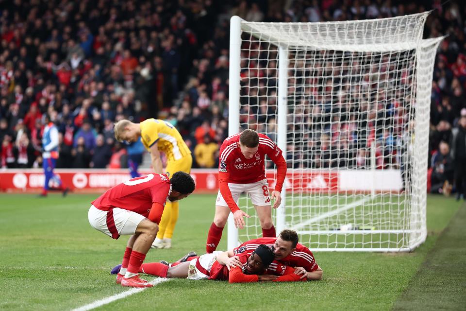 Forest celebrate after Chris Wood scored their fourth goal (Getty Images)