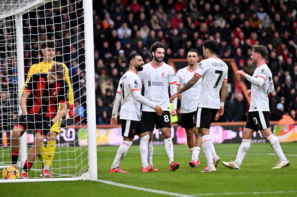 Liverpool celebrate after Mohamed Salah's penalty (Liverpool FC via Getty Images)